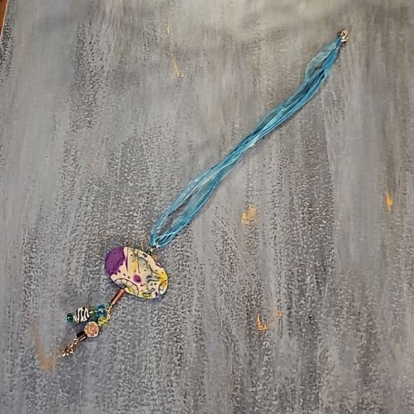 Purple & Silver Handcrafted polymer clay necklace - Picture 1 of 6